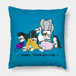 Cute Animals Say Happy Thanksgiving Turkey Day Pillow