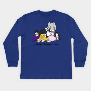 Cute Animals Say Happy Thanksgiving Turkey Day Kids Long Sleeve T-Shirt