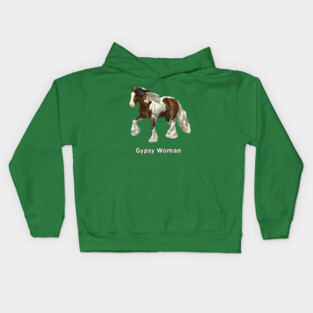Bay Pinto Gypsy Vanner Horse Gypsy Woman Kids Hoodie