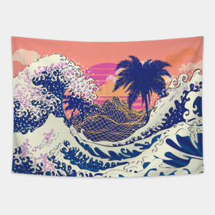 The great wave and Palms Tapestry