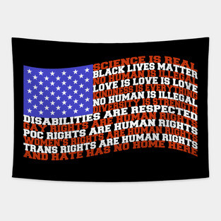 Science Is Real Black Lives Matter Kindness American Flag Tapestry