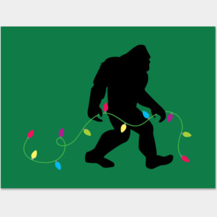 Bigfoot and Christmas String Lights Posters and Art