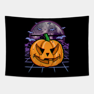 Vaporwave Halloween Jack o Lantern Tapestry