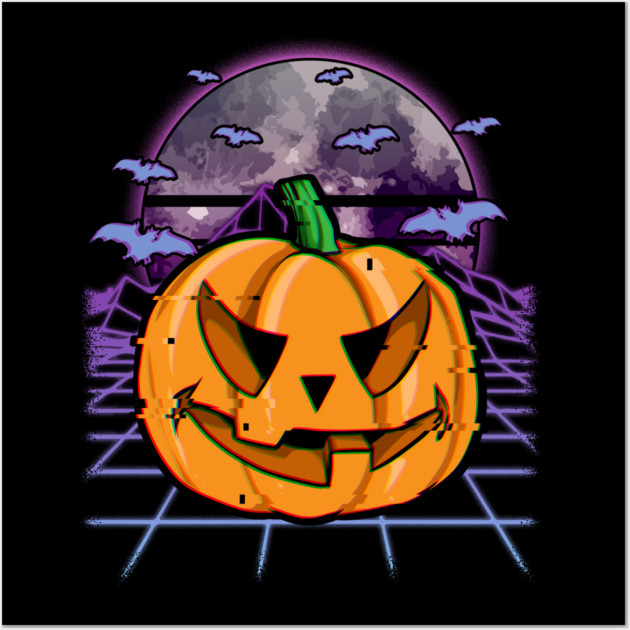 Vaporwave Halloween Jack o Lantern Wall Art by creative