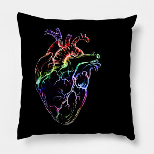 Heart Human Anatomy raimbow black Pillow