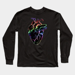 Heart Human Anatomy raimbow black Long Sleeve T-Shirt