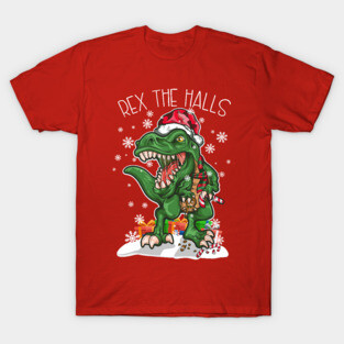 Christmas T Rex The Halls Dinosaur Merry XMAS T-Shirt