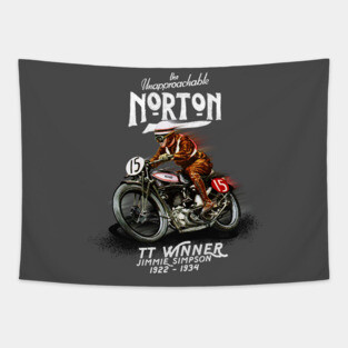 Vintage Norton Motorcycle Racer Jimmie Simpson TT winner MotorManiac Tapestry