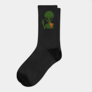 Funny Alien Eating Pizza Halloween Gift Socks