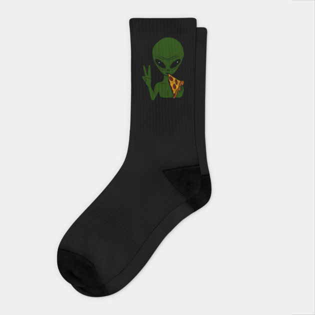 Funny Alien Eating Pizza Halloween Gift Socks by logiamerch