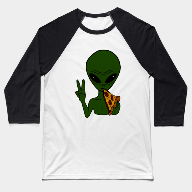 Funny Alien Eating Pizza Halloween Gift Baseball T-Shirt by logiamerch