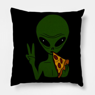 Funny Alien Eating Pizza Halloween Gift Pillow