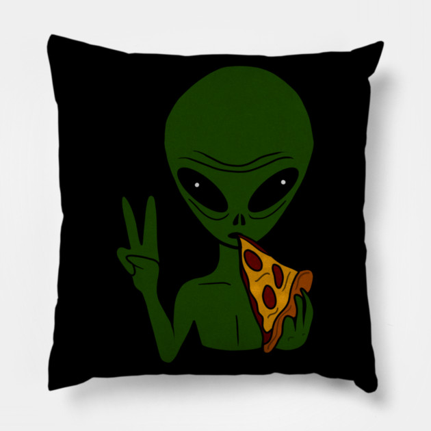 Funny Alien Eating Pizza Halloween Gift Pillow by logiamerch