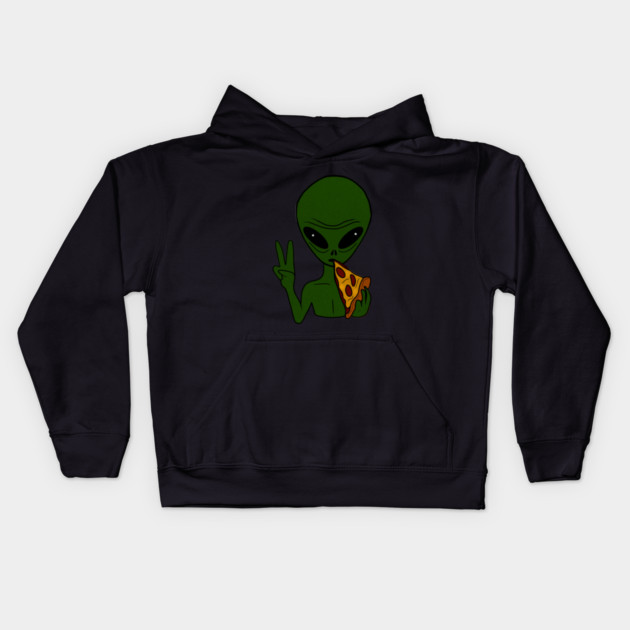 Funny Alien Eating Pizza Halloween Gift Kids Hoodie by logiamerch