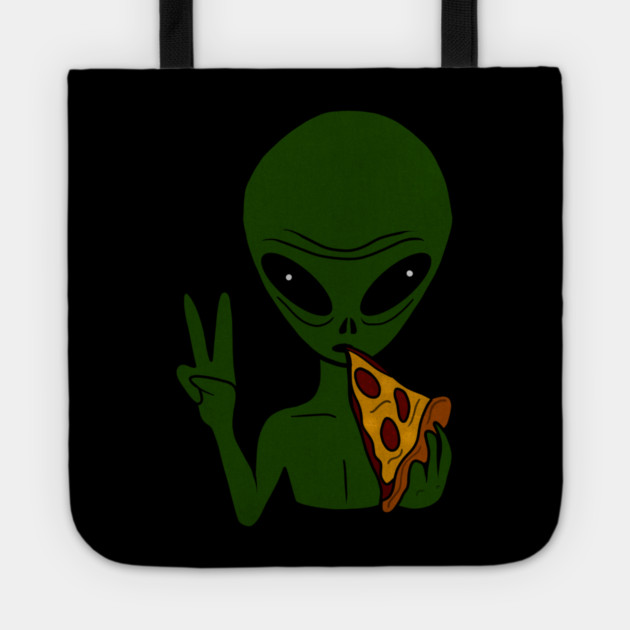 Funny Alien Eating Pizza Halloween Gift Tote by logiamerch