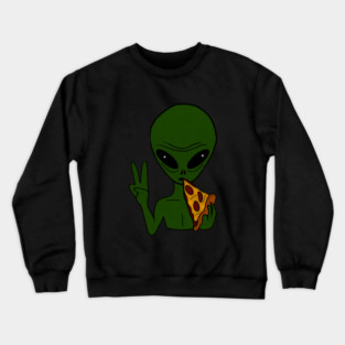 Funny Alien Eating Pizza Halloween Gift Crewneck Sweatshirt