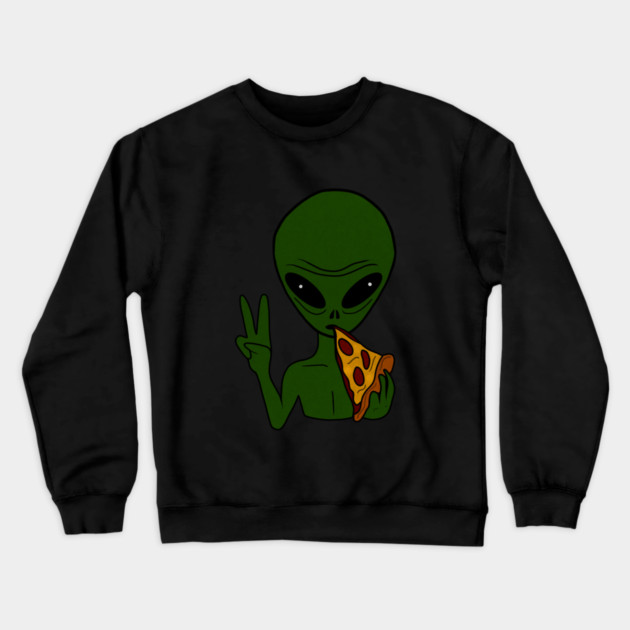 Funny Alien Eating Pizza Halloween Gift Crewneck Sweatshirt by logiamerch
