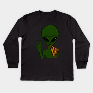 Funny Alien Eating Pizza Halloween Gift Kids Long Sleeve T-Shirt