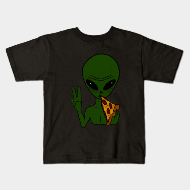 Funny Alien Eating Pizza Halloween Gift Kids T-Shirt by logiamerch