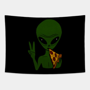 Funny Alien Eating Pizza Halloween Gift Tapestry