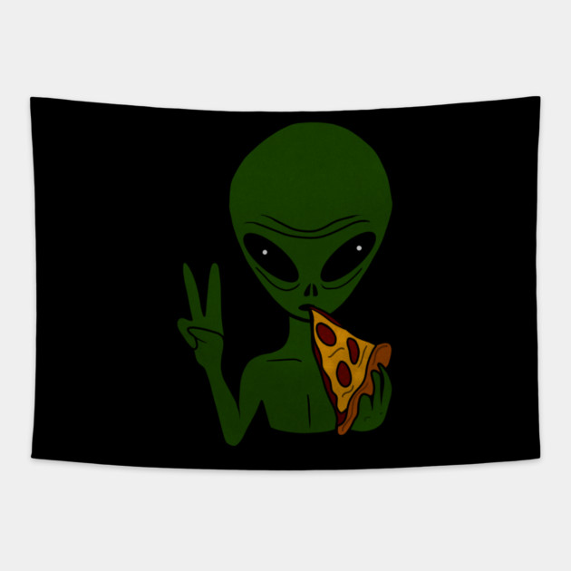 Funny Alien Eating Pizza Halloween Gift Tapestry by logiamerch