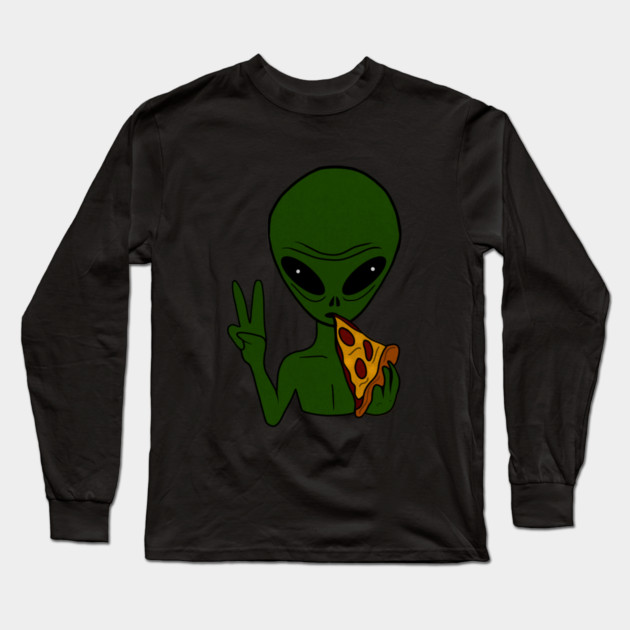 Funny Alien Eating Pizza Halloween Gift Long Sleeve T-Shirt by logiamerch