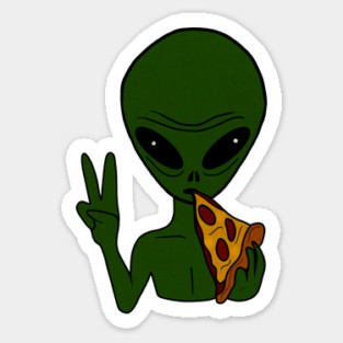 Funny Alien Eating Pizza Halloween Gift Sticker