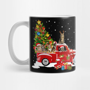 Cats Red Car Truck Christmas Tree Funny Santa T-Shirt Mug