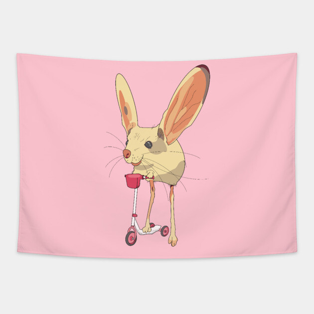 Jerboa rodent mouse riding a pink scooter Jerboa Tapestry