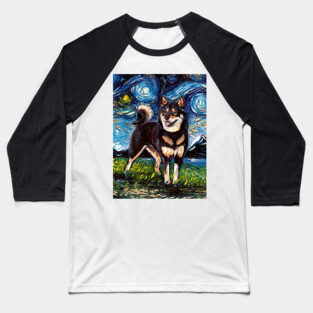 Black and Tan Shiba Inu Night Baseball T-Shirt