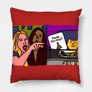 Christmas Cat Woman Yelling Pillow