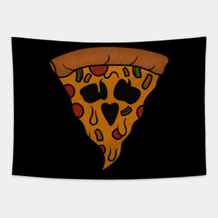 Funny Pizza Skull Face Dripping Halloween Tapestry
