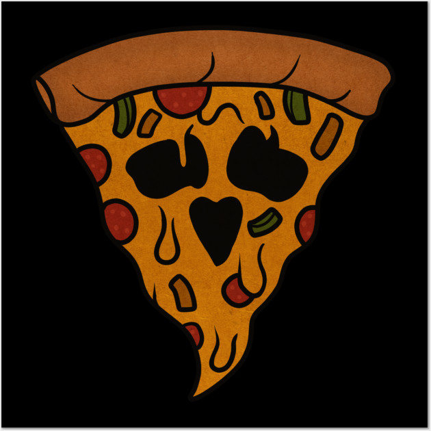 Funny Pizza Skull Face Dripping Halloween Wall Art by logiamerch
