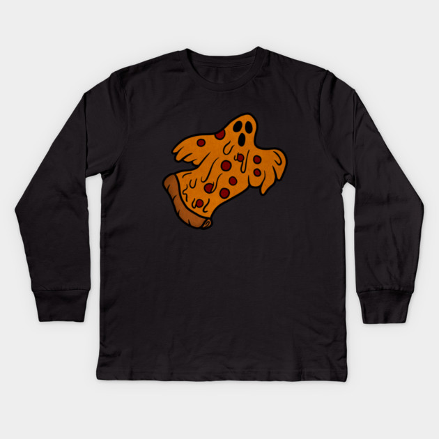 Funny Pizza Halloween Ghost, Scary Pizza Kids Long Sleeve T-Shirt by logiamerch