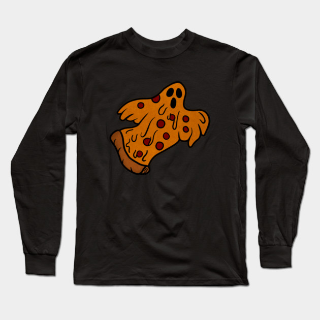 Funny Pizza Halloween Ghost, Scary Pizza Long Sleeve T-Shirt by logiamerch