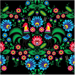 Polish traditional ornament on the black background Posters and Art