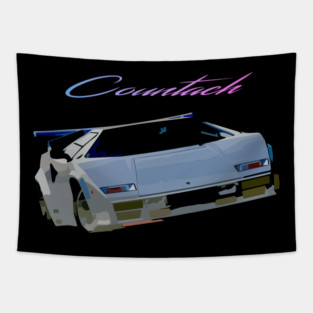Retro White Countach Tapestry
