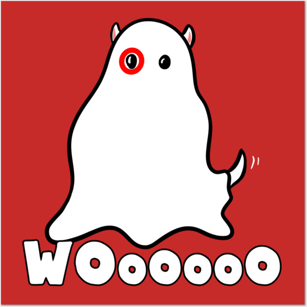 Essential Dog in Ghost Costume WoooOoo Wall Art by belownormal