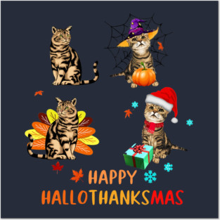 Cat's Happy Hallothanksmas Posters and Art