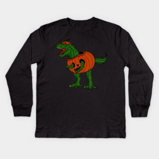T-rex Dinosaur in Pumpkin, Halloween Costume Kids Long Sleeve T-Shirt