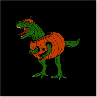 T-rex Dinosaur in Pumpkin, Halloween Costume Posters and Art