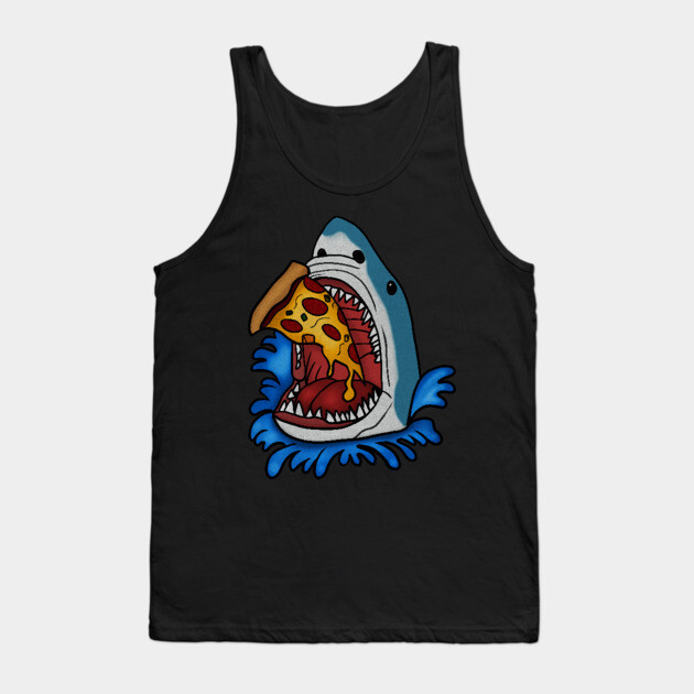 Shark Eating Pizza, Funny Pizza Lover Tank Top by logiamerch