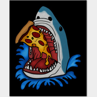 Shark Eating Pizza, Funny Pizza Lover Posters and Art