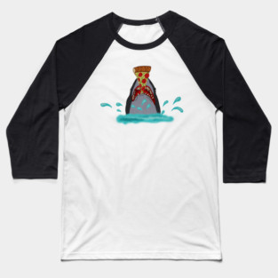 Shark Eating Pizza, Funny Pizza Lover Baseball T-Shirt