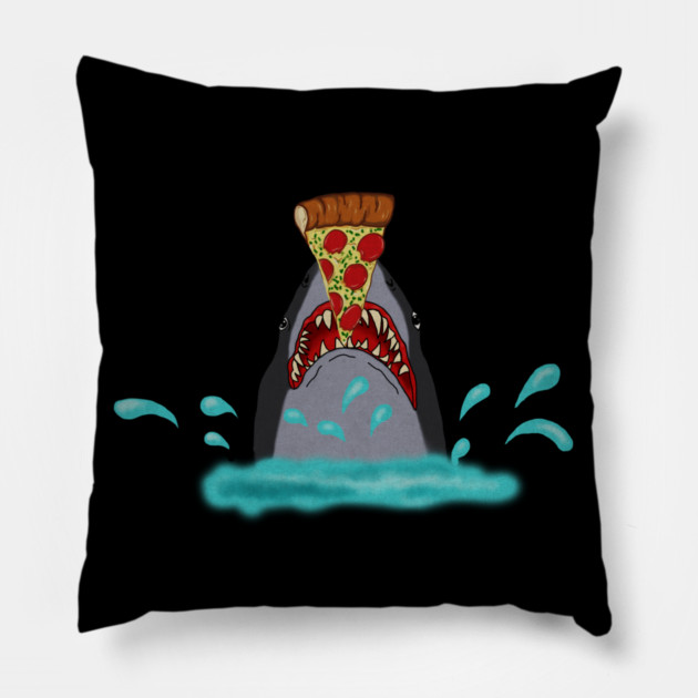 Shark Eating Pizza, Funny Pizza Lover Pillow by logiamerch