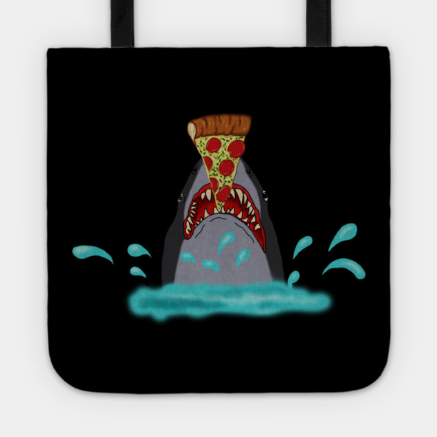 Shark Eating Pizza, Funny Pizza Lover Tote by logiamerch