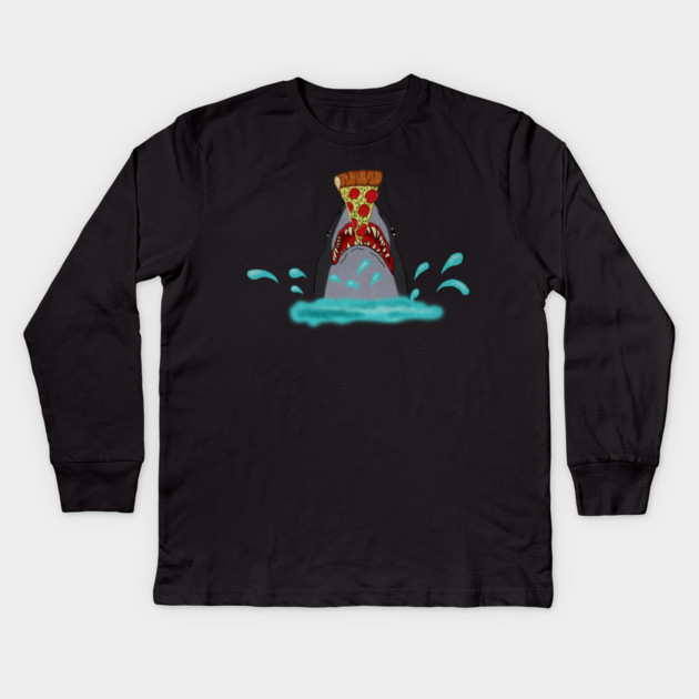 Shark Eating Pizza, Funny Pizza Lover Kids Long Sleeve T-Shirt by logiamerch
