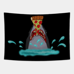 Shark Eating Pizza, Funny Pizza Lover Tapestry