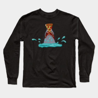 Shark Eating Pizza, Funny Pizza Lover Long Sleeve T-Shirt