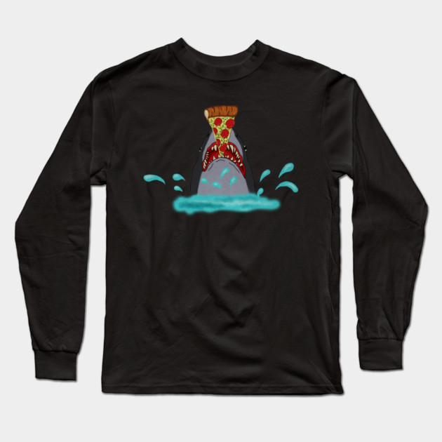 Shark Eating Pizza, Funny Pizza Lover Long Sleeve T-Shirt by logiamerch